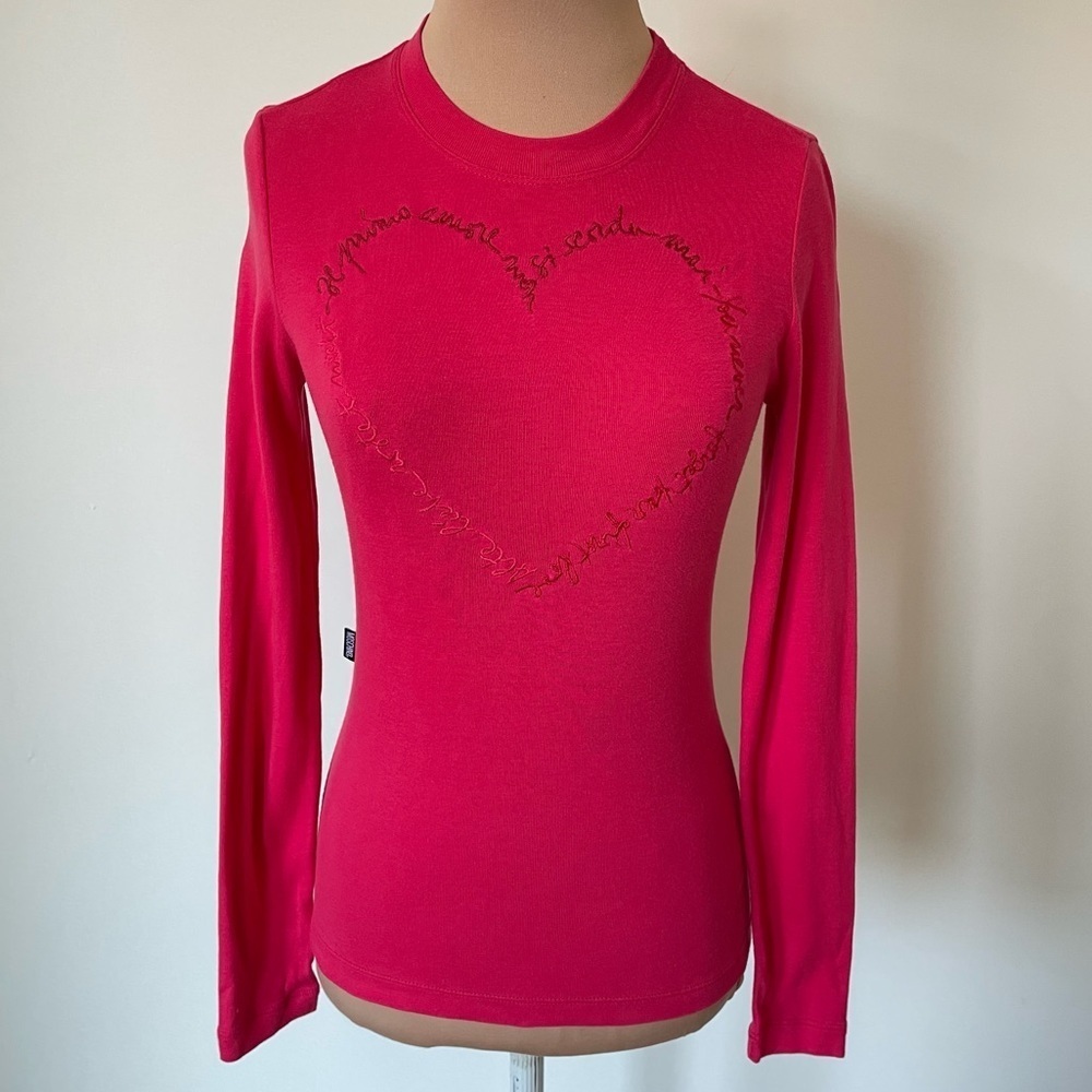 Moschino Y2K Pink You Never Forget Your First Love Heart Long Sleeve Shirt EUC 4